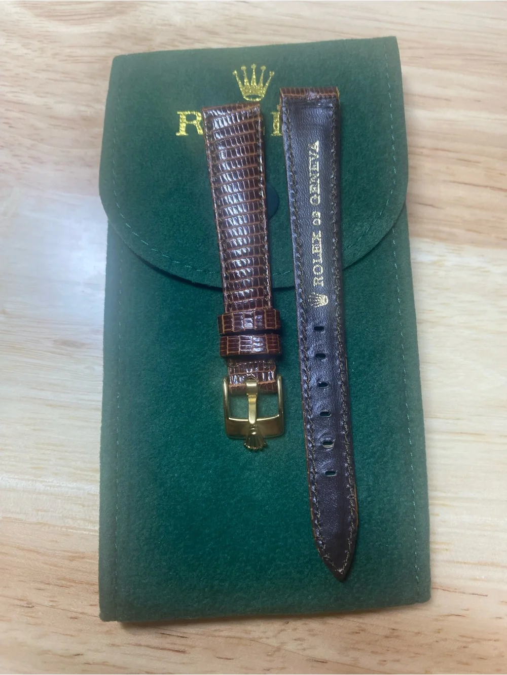 Vintage Brown Lizard-Pattern Leather  Strap - Men with gold plated Rolex Buckle